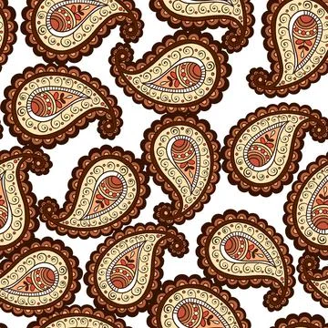 Illustration raster seamless paisley pattern with patterns on white isolated Stock Illustration