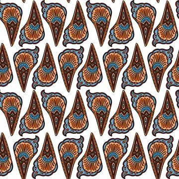 Illustration raster seamless paisley pattern with patterns on white isolated Stock Illustration