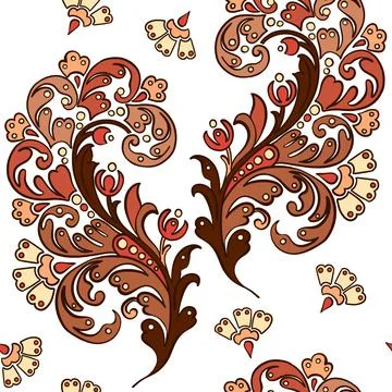 Illustration raster seamless paisley pattern with patterns on white isolated Stock-Illustration