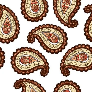 Illustration raster seamless paisley pattern with patterns on white isolated Stock Illustration