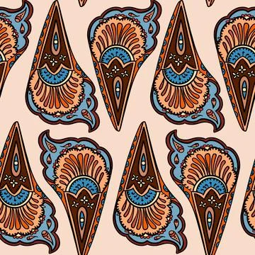 Illustration raster seamless paisley pattern with patterns on a beige background Stock Illustration