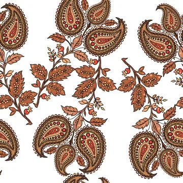 Illustration raster seamless paisley pattern with patterns on white isolated Stock Illustration