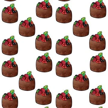 Illustration raster seamless pattern brown color chocolate cake decorated with Stock-Illustration