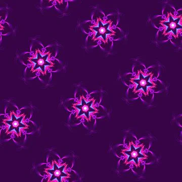 Illustration raster seamless pattern of mandalas in shiny glowing lilac color on Stock Illustration