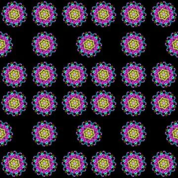 Illustration raster seamless pattern of mandalas in shiny glowing lilac color on Stock Illustration