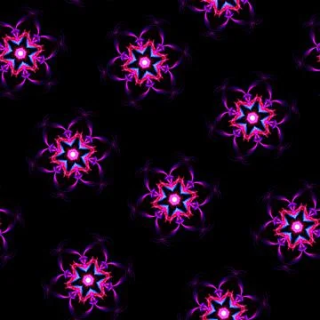 Illustration raster seamless pattern of mandalas in shiny glowing lilac color on Stock Illustration