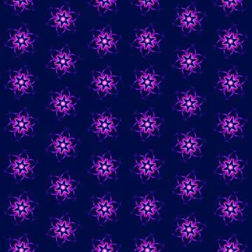 Illustration raster seamless pattern of mandalas in shiny glowing lilac color on Stock Illustration