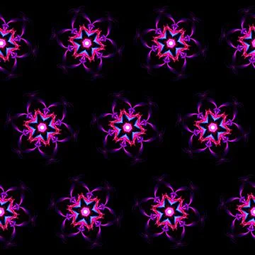 Illustration raster seamless pattern of mandalas in shiny glowing lilac color on Stock Illustration
