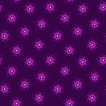 Illustration raster seamless pattern of mandalas in shiny glowing lilac color on Stock Illustration