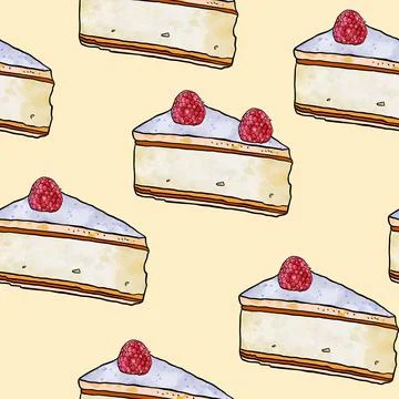 Illustration raster seamless pattern piece of cake souffle yellow color Stock Illustration