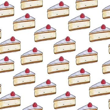 Illustration raster seamless pattern piece of cake souffle yellow color Stock Illustration