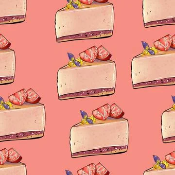 Illustration raster seamless pattern piece of cake souffle orange color Stock Illustration