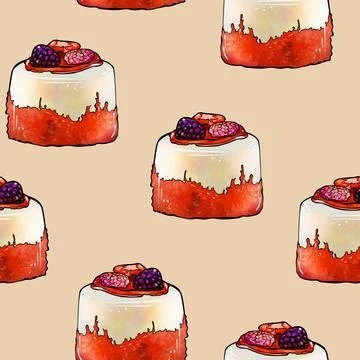 Illustration raster seamless pattern round orange color cake decorated with Stock Illustration