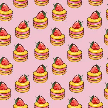 Illustration raster seamless pattern round yellow.red color cake decorated with Stock Illustration