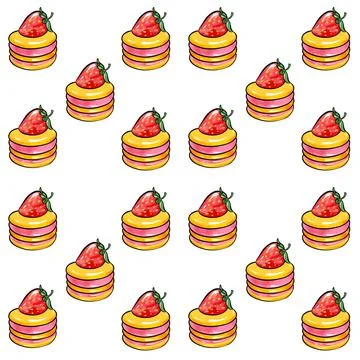 Illustration raster seamless pattern round yellow.red color cake decorated with Stock Illustration