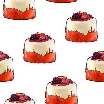 Illustration raster seamless pattern round orange color cake decorated with Stock Illustration