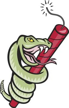 Illustration of a rattle snake coiling on dynamite stick about to explode done 스톡 일러스트