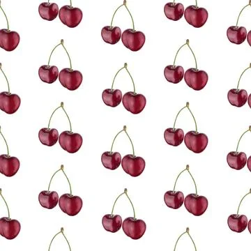 Illustration realism seamless pattern berry burgundy cherry on a white isolated Stock Illustration