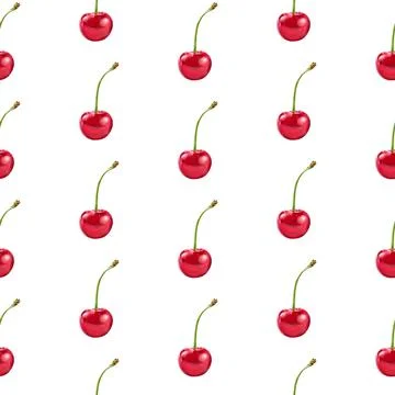 Illustration realism seamless pattern berry red cherry on a white isolated Stock Illustration