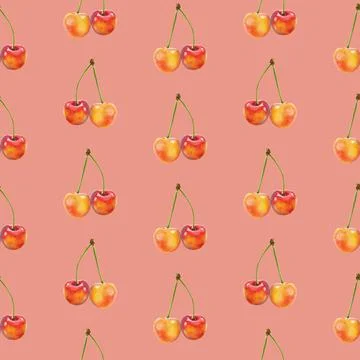 Illustration realism seamless pattern berry orange cherry on a pink background Stock Illustration