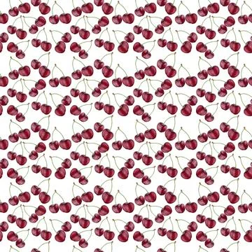 Illustration realism seamless pattern berry burgundy cherry on a white isolated Stock Illustration