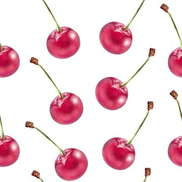 Illustration realism seamless pattern berry red cherry on a white isolated Stock Illustration