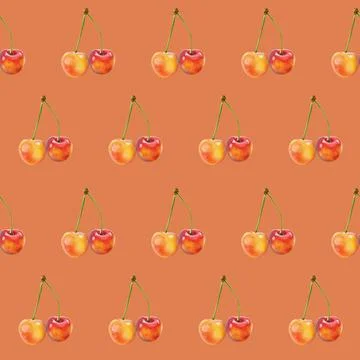 Illustration realism seamless pattern berry orange cherry on a orange background Stock Illustration