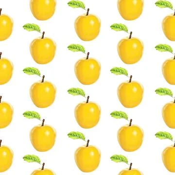 Illustration realism seamless pattern fruit apple yellow color on a white Stock Illustration