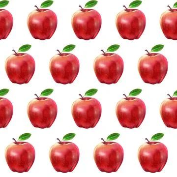 Illustration realism seamless pattern fruit apple red color on a white isolated Stock Illustration