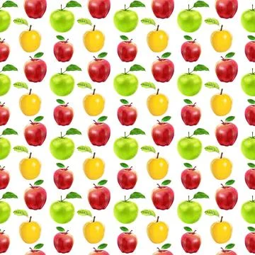 Illustration realism seamless pattern fruit apple of different colors on a white Stock Illustration