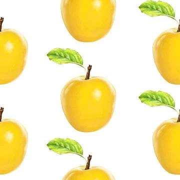 Illustration realism seamless pattern fruit apple yellow color on a white Stock Illustration