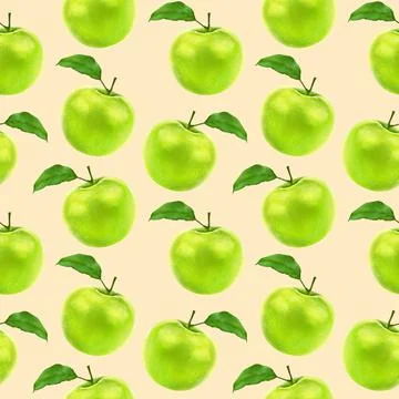 Illustration realism seamless pattern fruit apple green color on beige brown Stock Illustration