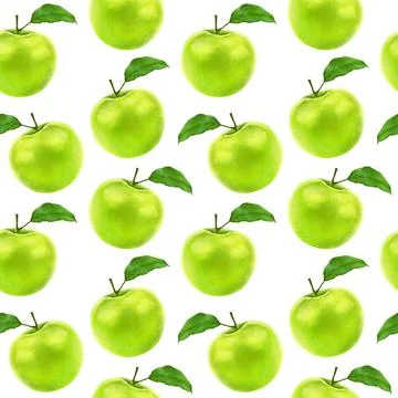 Illustration realism seamless pattern fruit apple green color on a white Stock Illustration