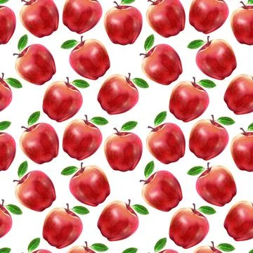Illustration realism seamless pattern fruit apple red color on a white isolated Stock Illustration