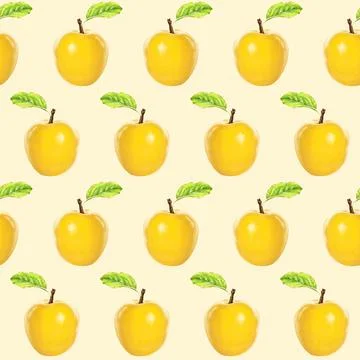 Illustration realism seamless pattern fruit apple yellow color on a light yellow Stock Illustration