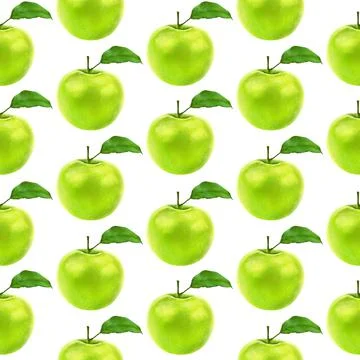 Illustration realism seamless pattern fruit apple green color on a white Stock Illustration