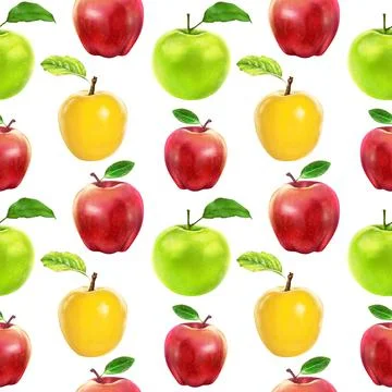 Illustration realism seamless pattern fruit apple of different colors on a white Stock Illustration