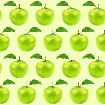 Illustration realism seamless pattern fruit apple green color on a light green Stock Illustration