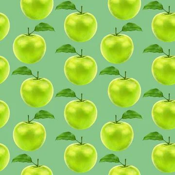 Illustration realism seamless pattern fruit apple green color on green Stock Illustration