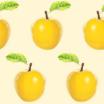 Illustration realism seamless pattern fruit apple yellow color on a light yellow Stock Illustration