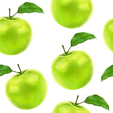 Illustration realism seamless pattern fruit apple green color on a white Stock-Illustration