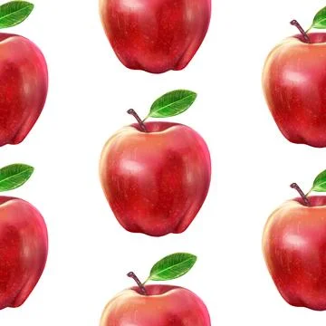 Illustration realism seamless pattern fruit apple red color on a white isolated Stock Illustration