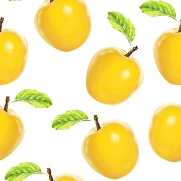 Illustration realism seamless pattern fruit apple yellow color on a white Stock Illustration