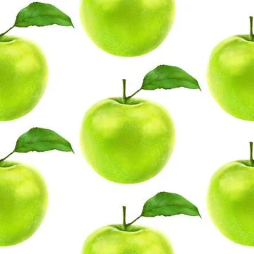 Illustration realism seamless pattern fruit apple green color on a white Stock Illustration