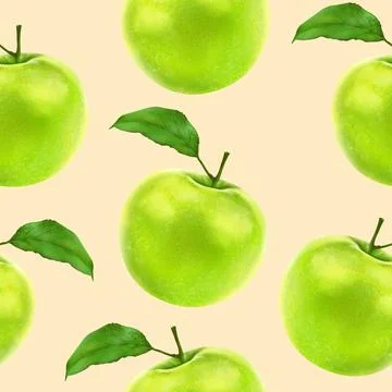 Illustration realism seamless pattern fruit apple green color on beige brown Stock Illustration