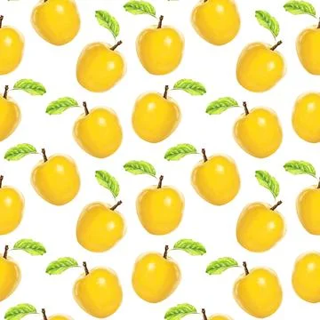 Illustration realism seamless pattern fruit apple yellow color on a white Stock Illustration