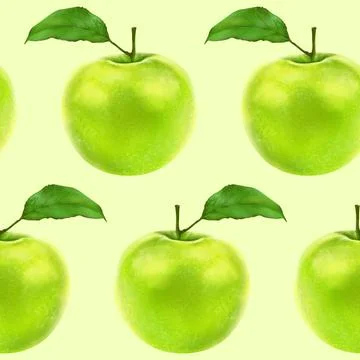 Illustration realism seamless pattern fruit apple green color on a light green Stock Illustration