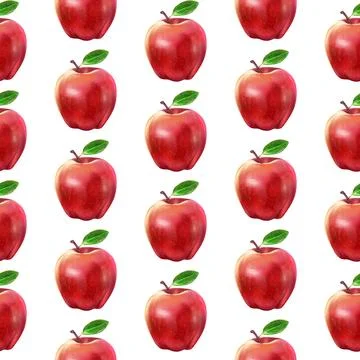 Illustration realism seamless pattern fruit apple red color on a white isolated Stock Illustration