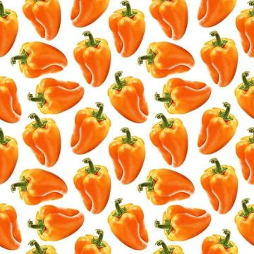 Illustration realism seamless pattern vegetable paprika orange color on a white Stock Illustration