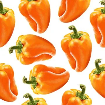 Illustration realism seamless pattern vegetable paprika orange color on a white Stock Illustration
